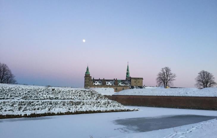 Kronborg Castle surrounded by snow